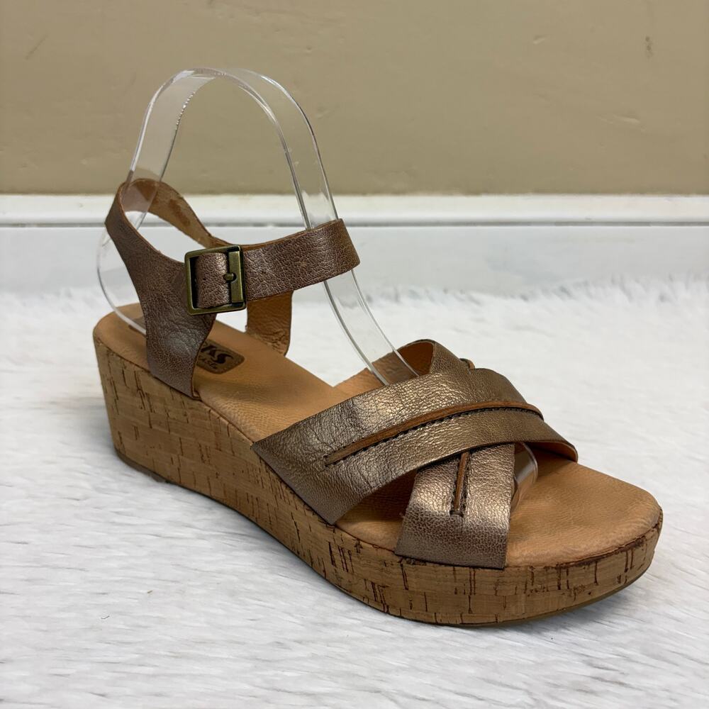 Kork-Ease Platform Wedge Sandal Metallic Bronze Leather Size 9